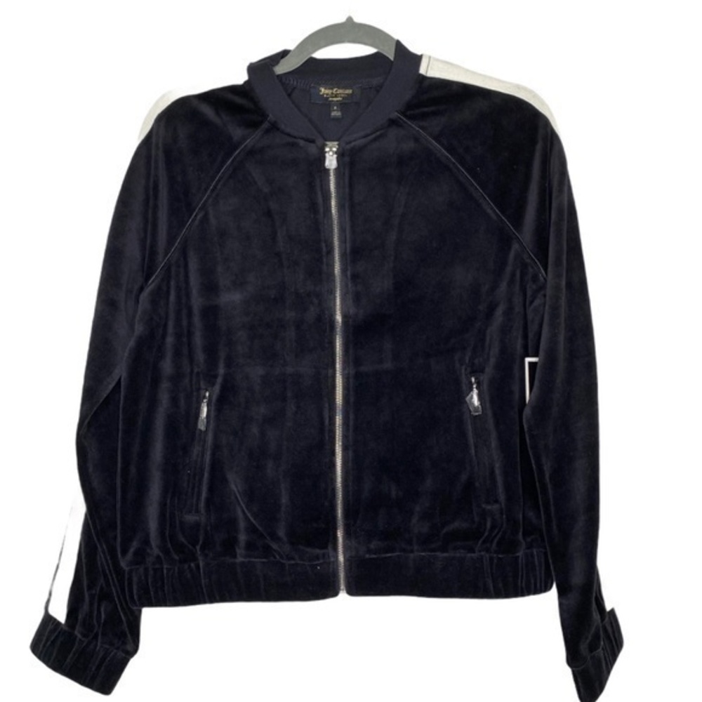 Juicy Couture Track Velour Luxury Stripe Bomber Black Jacket NWT